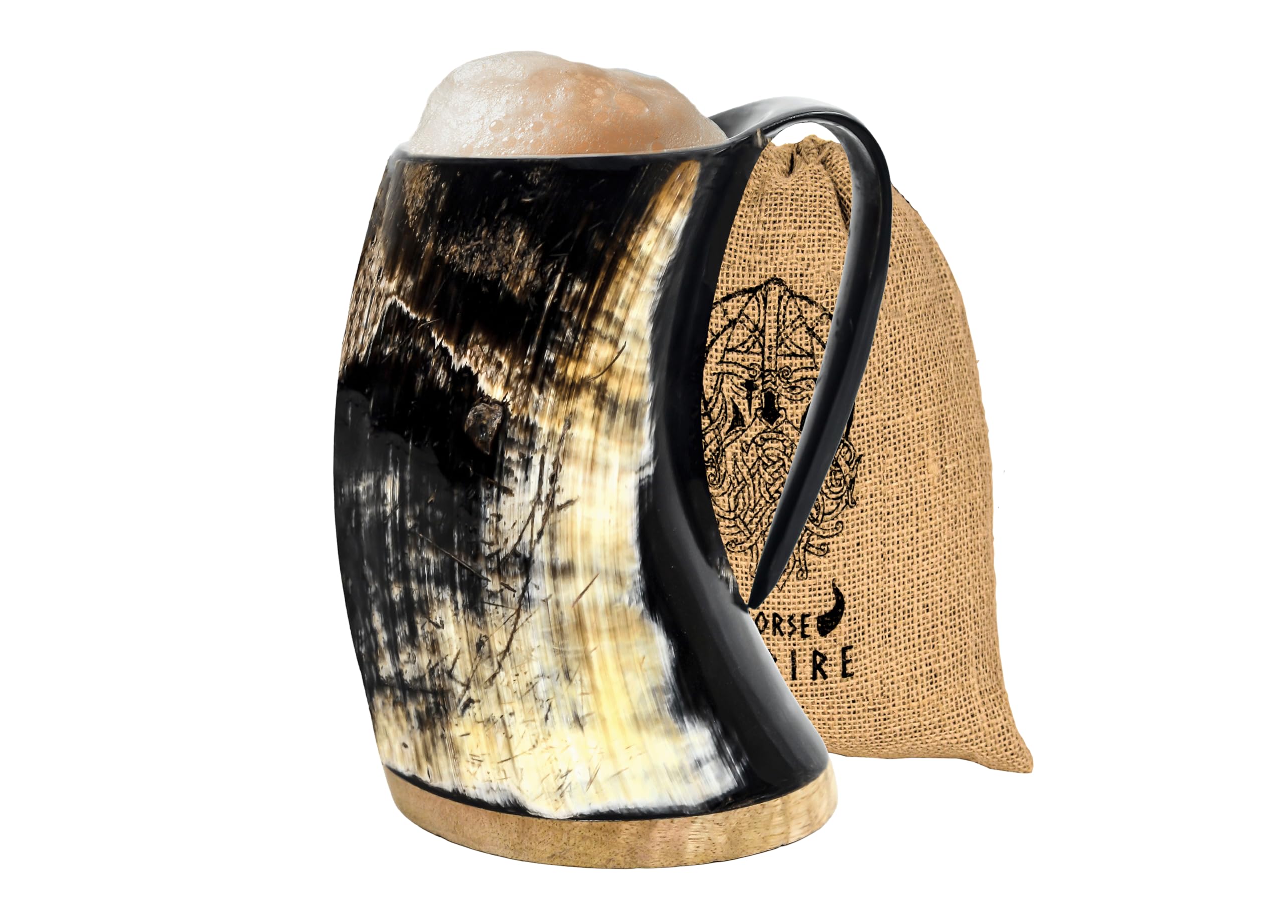 NORSE EMPIRE Viking Horn Mug with 16oz capacity and natural horn variation for authentic enjoyment.