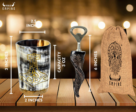 Norse Empire horn mug on display emphasizing historic ambience