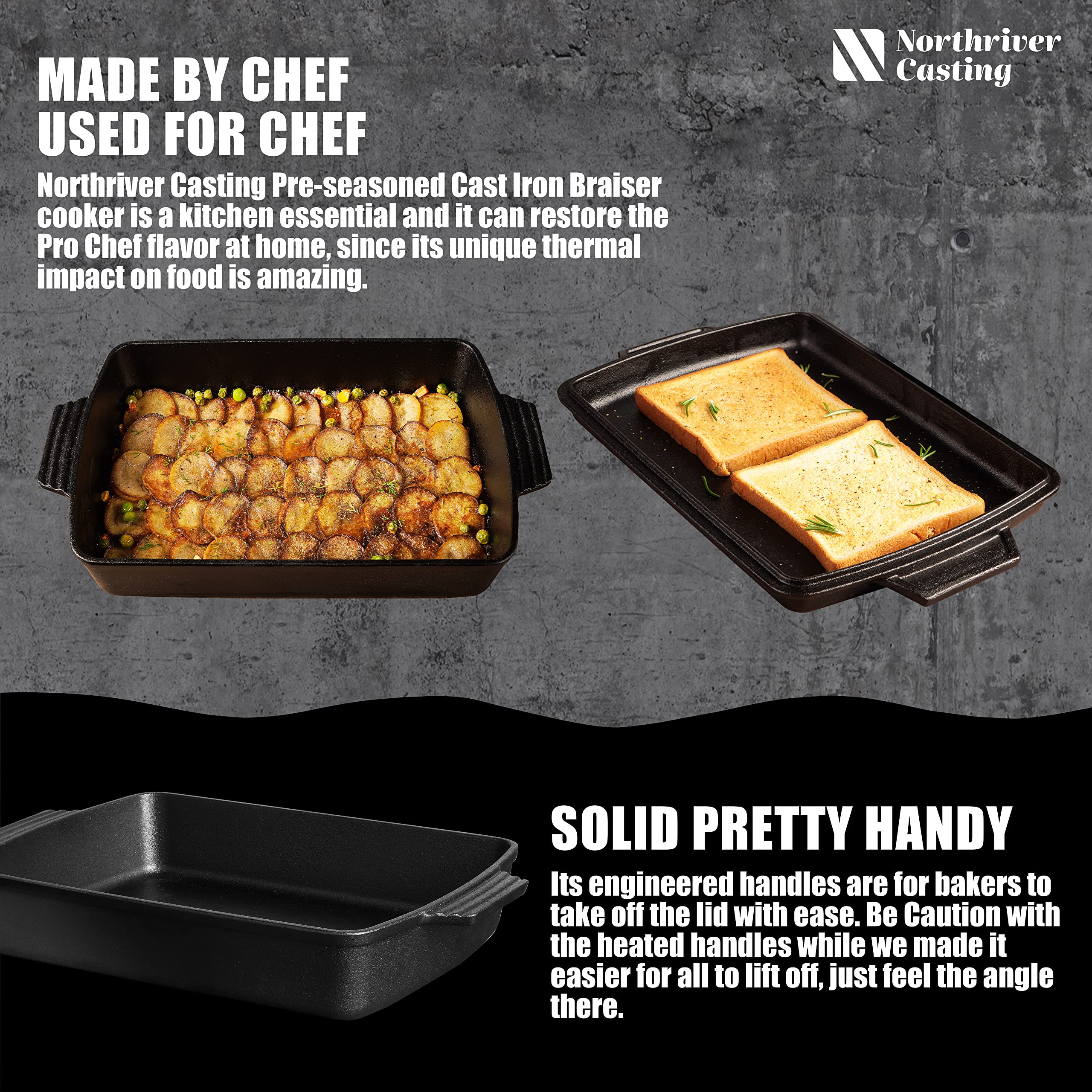 Northriver Casting 2-in-1 Dutch Oven 6qt size fits standard ovens.