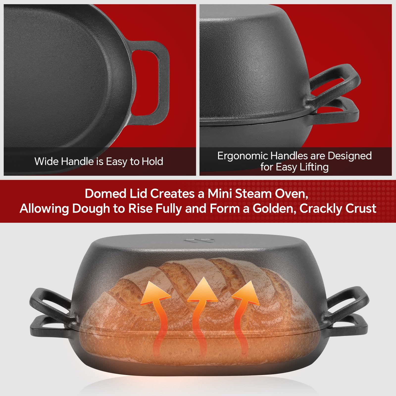 Northriver Casting 5qt oval lid-off view shows deep casserole versatility