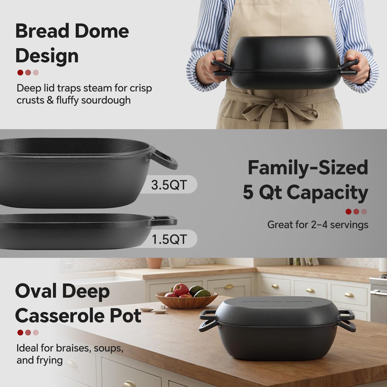 Northriver Casting durable cast iron delivers steady heat retention for artisan baking