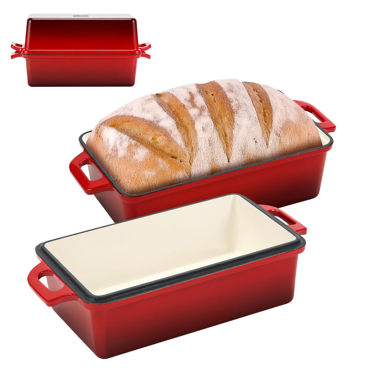 Northriver Casting enameled bread-pan set with lid delivering even heat for crusty loaves.