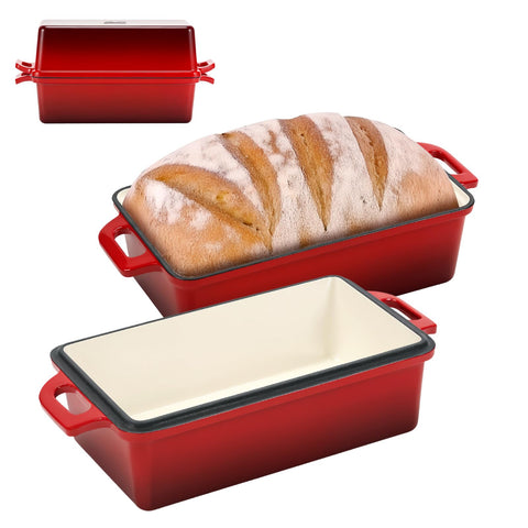 Northriver Casting enameled bread-pan set with lid delivering even heat for crusty loaves.