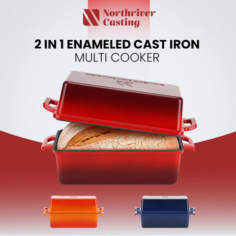 Northriver Casting enameled cast iron bakeware promotes even browning and heat retention.