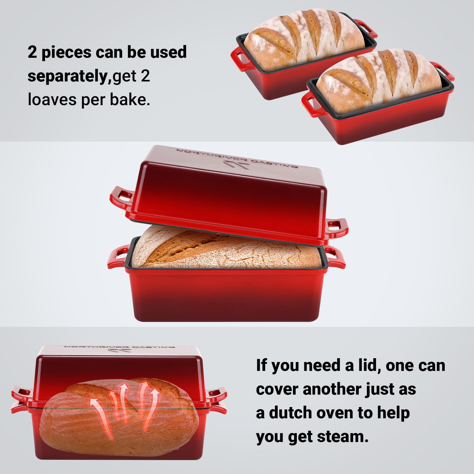 Northriver Casting enamelled loaf pan top view with smooth enamel for easy release