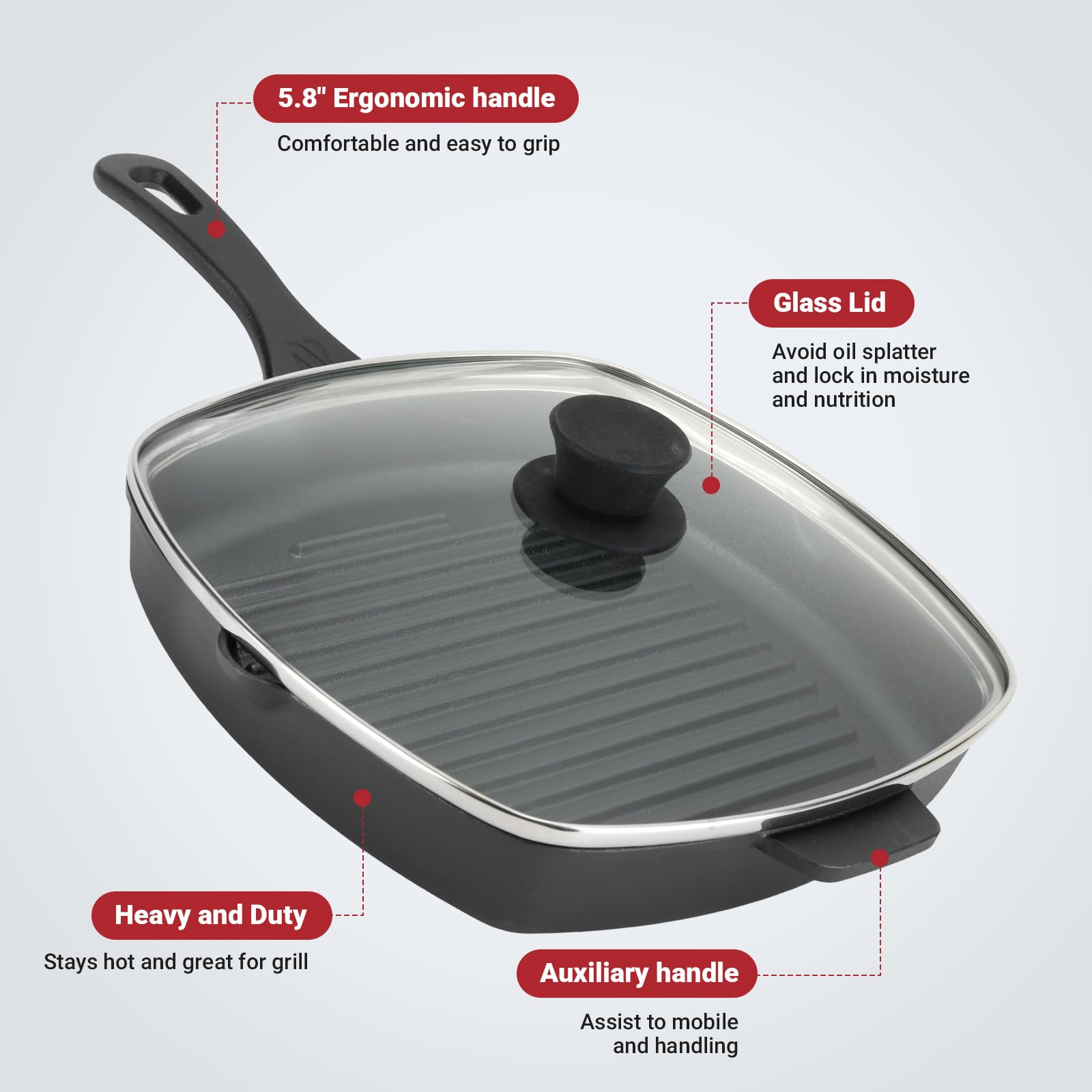 Northriver Casting heavy square grill pan stays stable on the cooktop