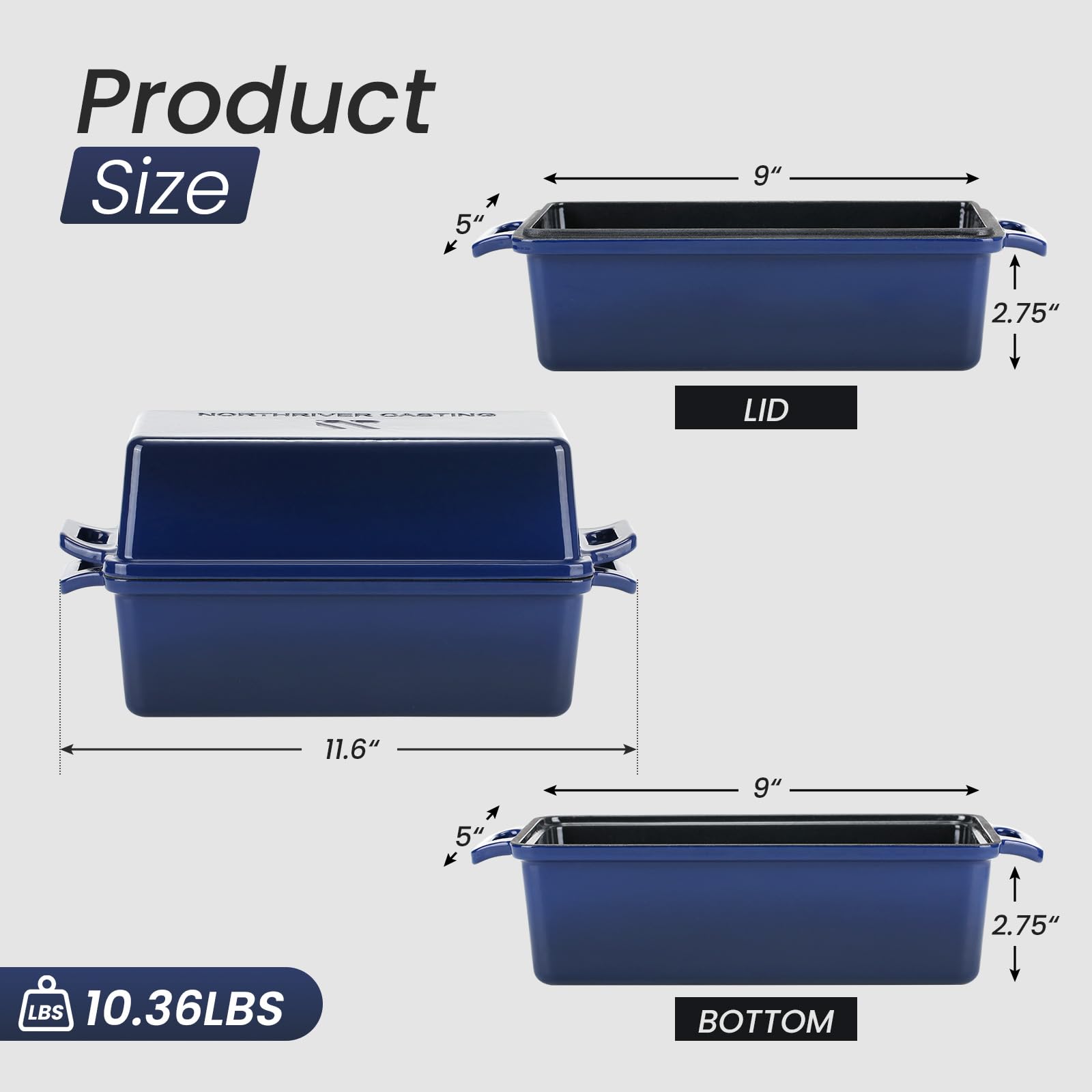 Northriver Casting navy blue bread pan ready for versatile loaf baking and crust development.