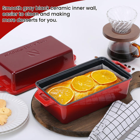 Red finish adds a vibrant touch to any kitchen while baking.