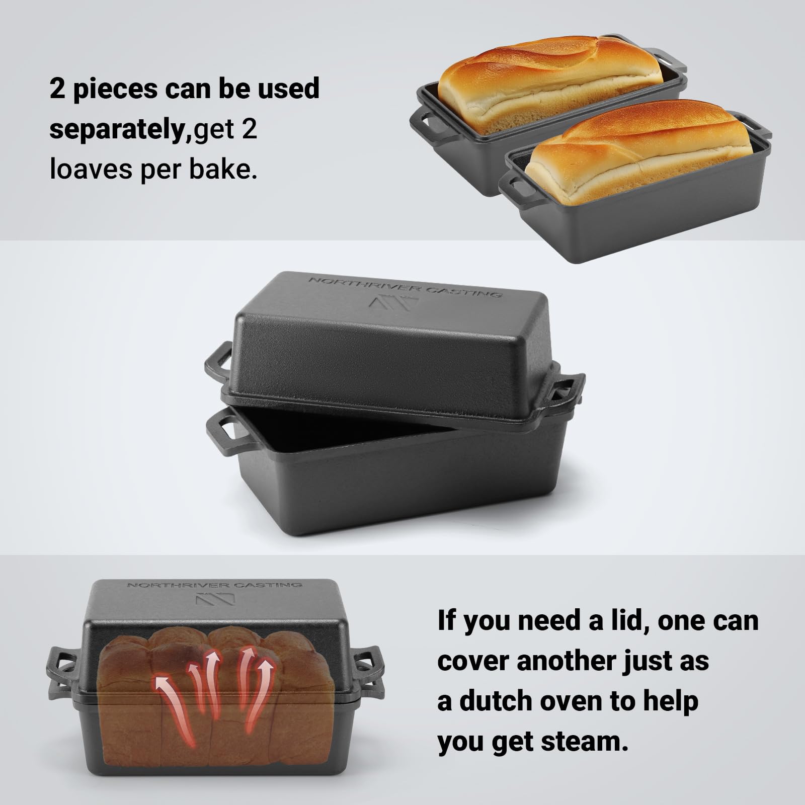 Northriver Casting two piece loaf pan set saving kitchen storage space.