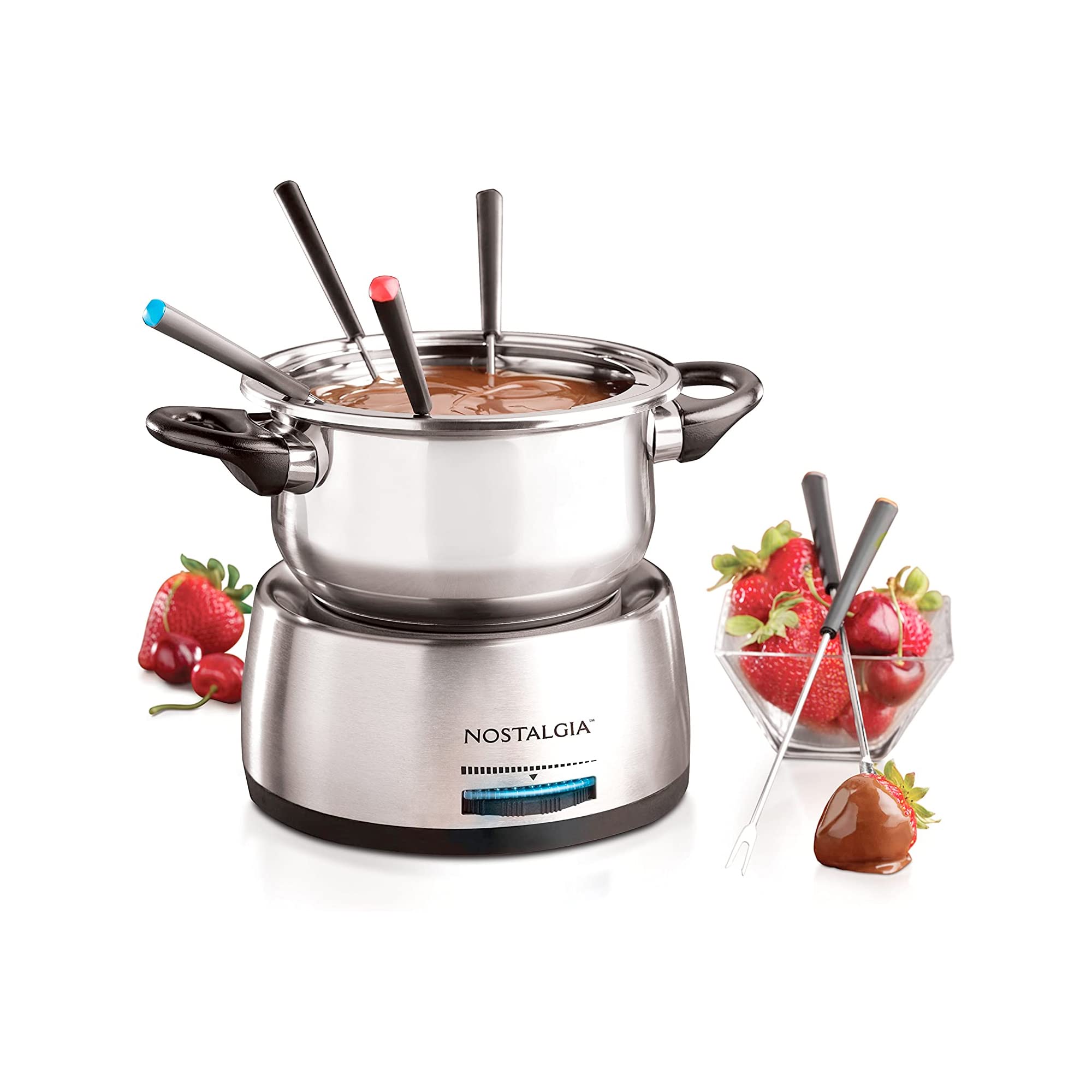 Nostalgia 6-Cup Electric Fondue Pot with full set ideal for family-style fondue gatherings