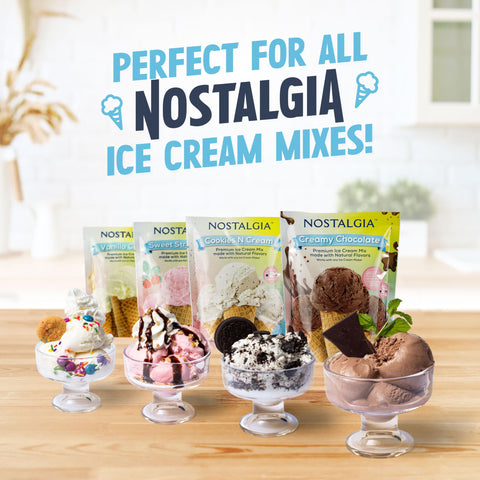 Nostalgia ice cream maker bucket with handle for easy portability to parties.