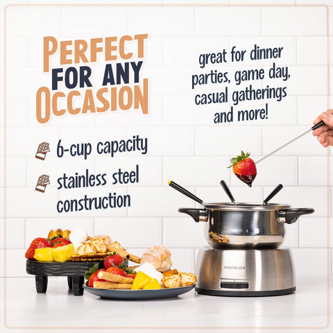 Nostalgia stainless steel fondue pot delivers durable, polished table-ready presentation