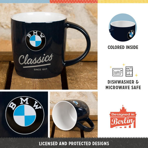 Nostalgic-Art BMW Classics mug side pattern detail, vibrant retro design enhances kitchen decor