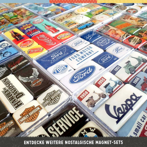 Nostalgic-Art magnets on a notice board add color and organization.