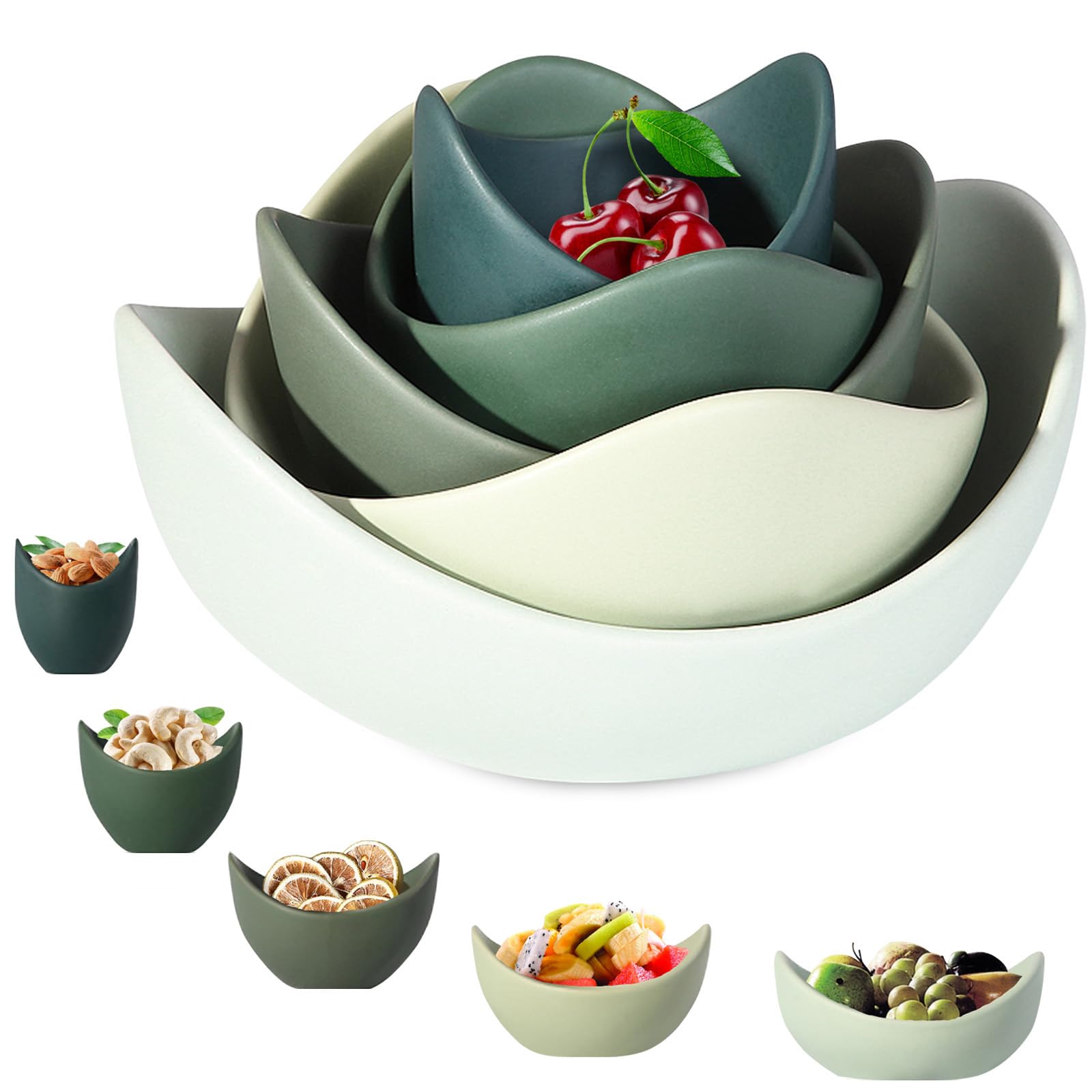 Notakia lotus-shaped salad bowl in green adds vibrant presentation for fresh salads.