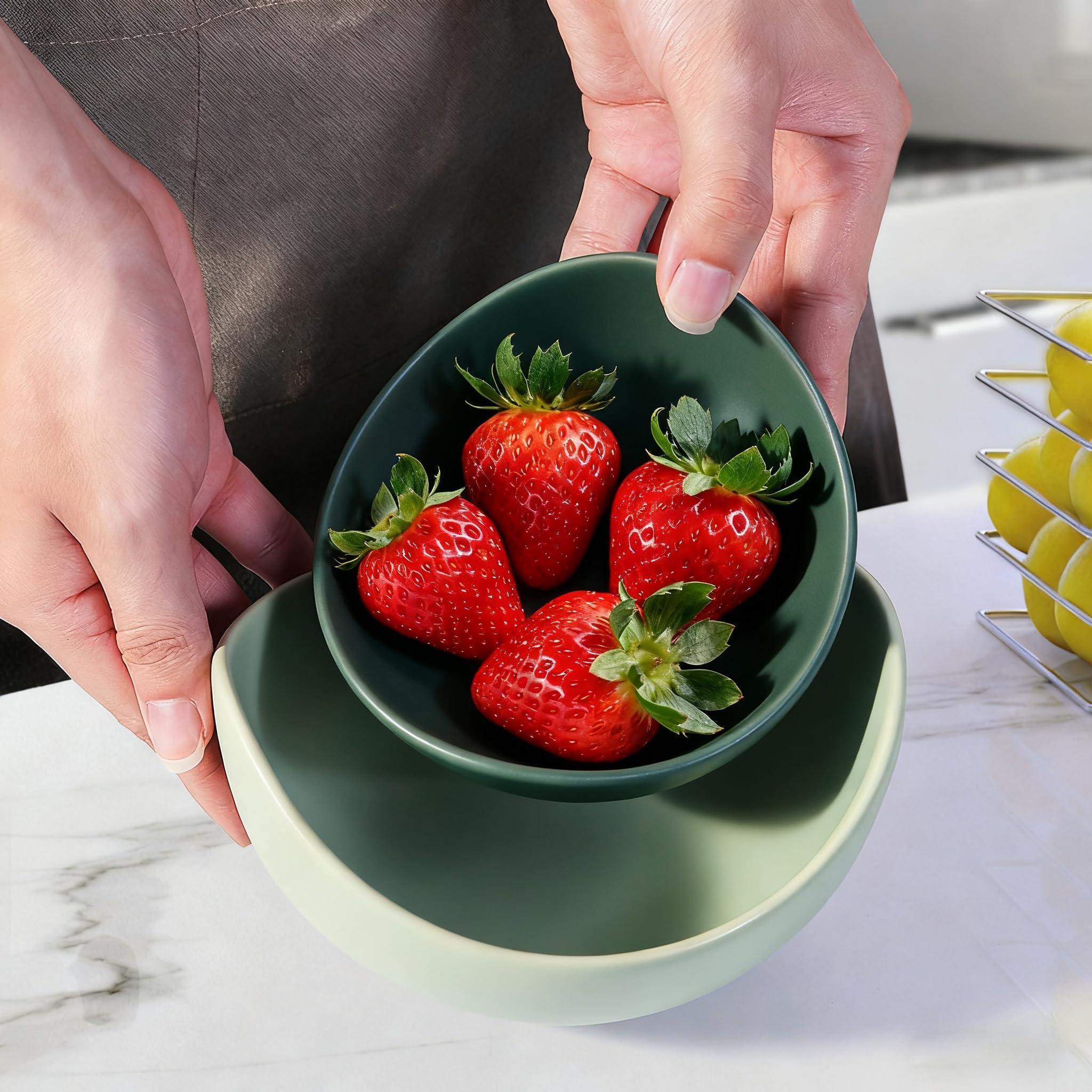Notakia salad/ramen bowl in green supports versatile meal presentation.