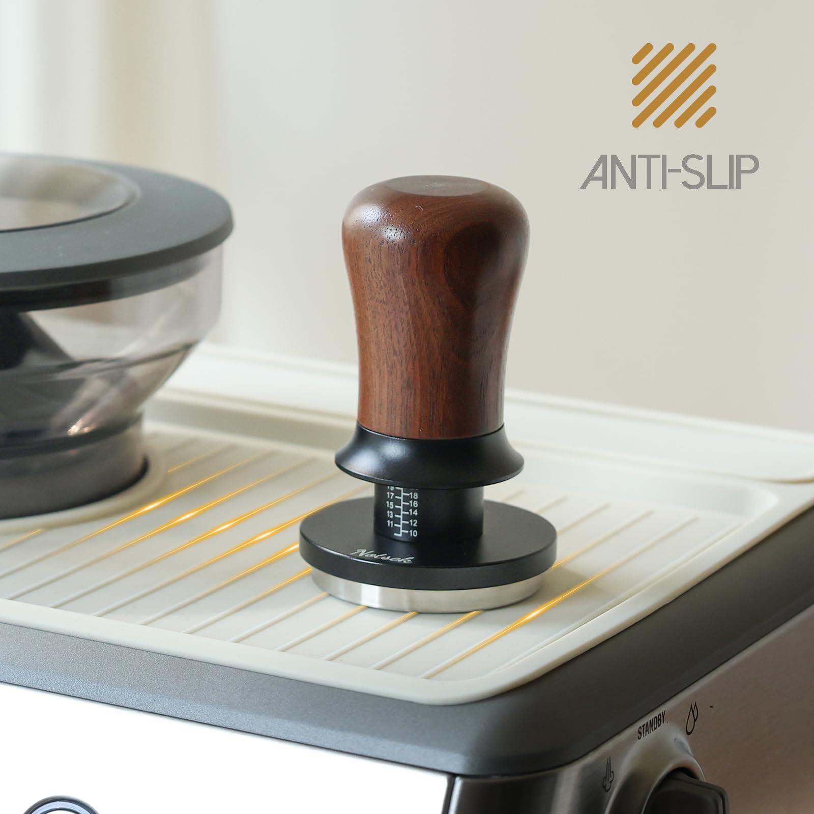 NOTSEK beige silicone mat keeps cups steady on the Breville top.