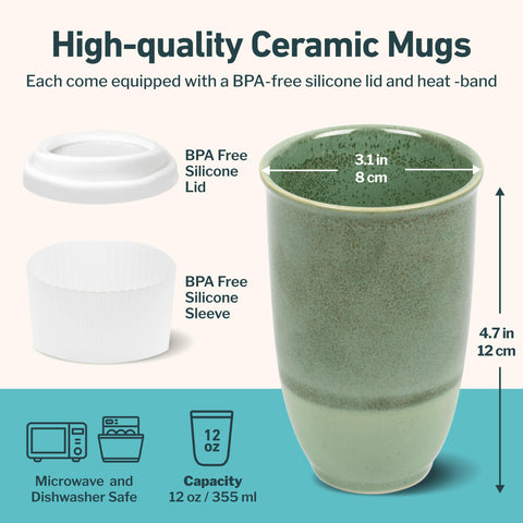 NOVA CERAMICS 12oz travel coffee mug ideal for lattes and espressos.