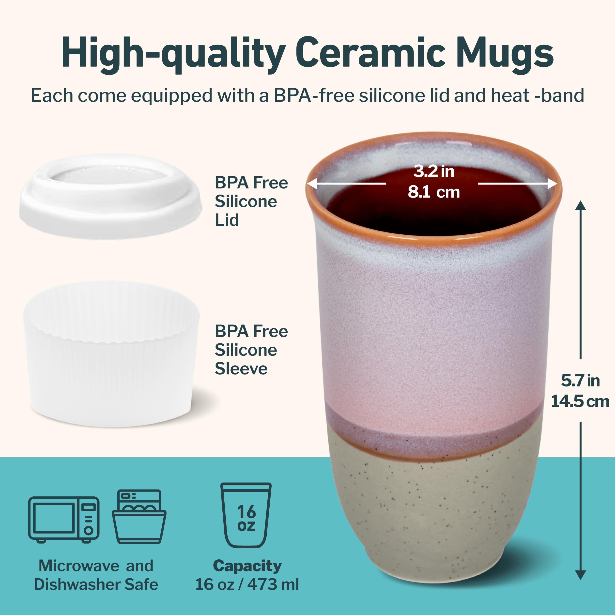 NOVA CERAMICS 16oz porcelain cup showcases ample capacity for your coffee ritual.