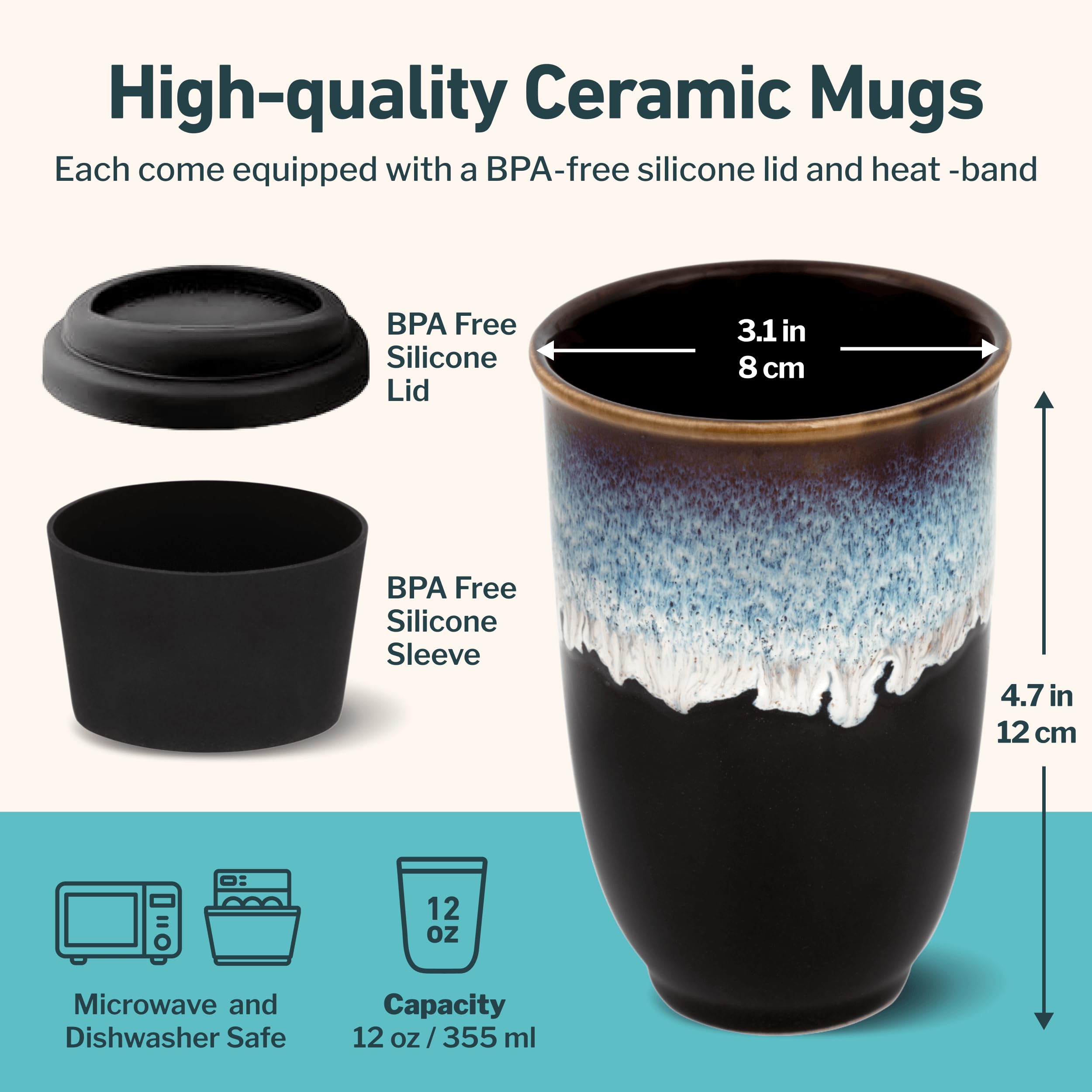 Nova Ceramics blue glaze on black base adds chic mornings.