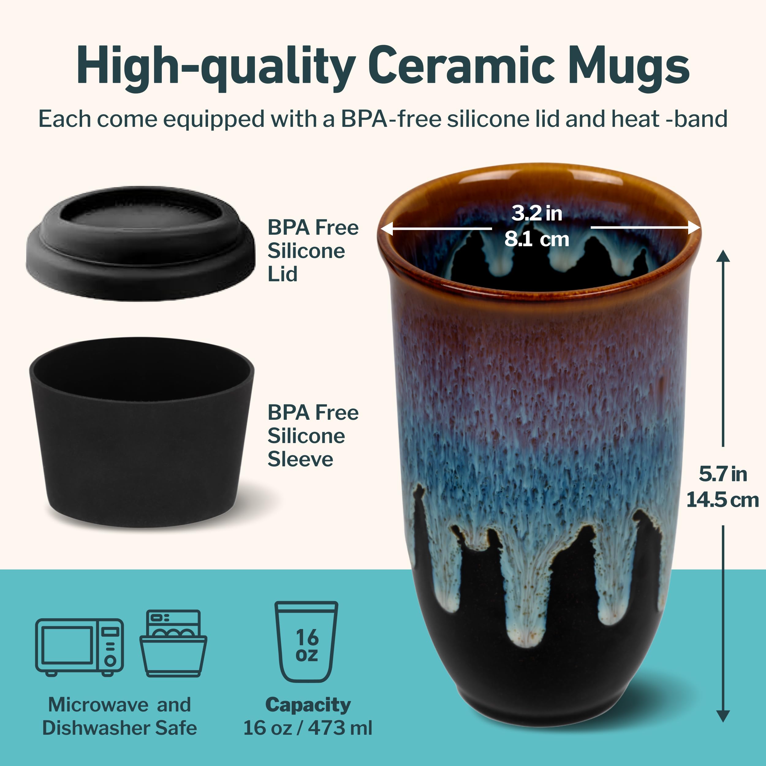 NOVA CERAMICS 16oz capacity travel mug suits latte or espresso on the move.