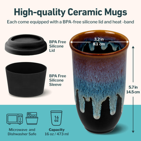 NOVA CERAMICS 16oz capacity travel mug suits latte or espresso on the move.