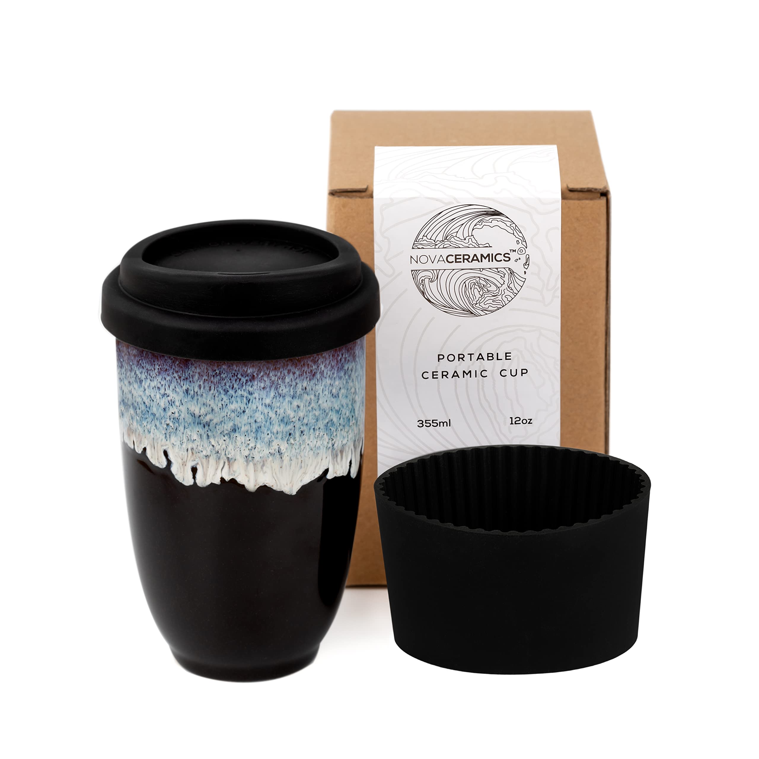 Nova Ceramics Monsoon mug with blue running glaze, a stylish daily coffee ritual.