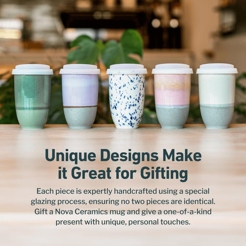 NOVA CERAMICS Orchid travel mug dishwasher-safe icon for quick cleaning.