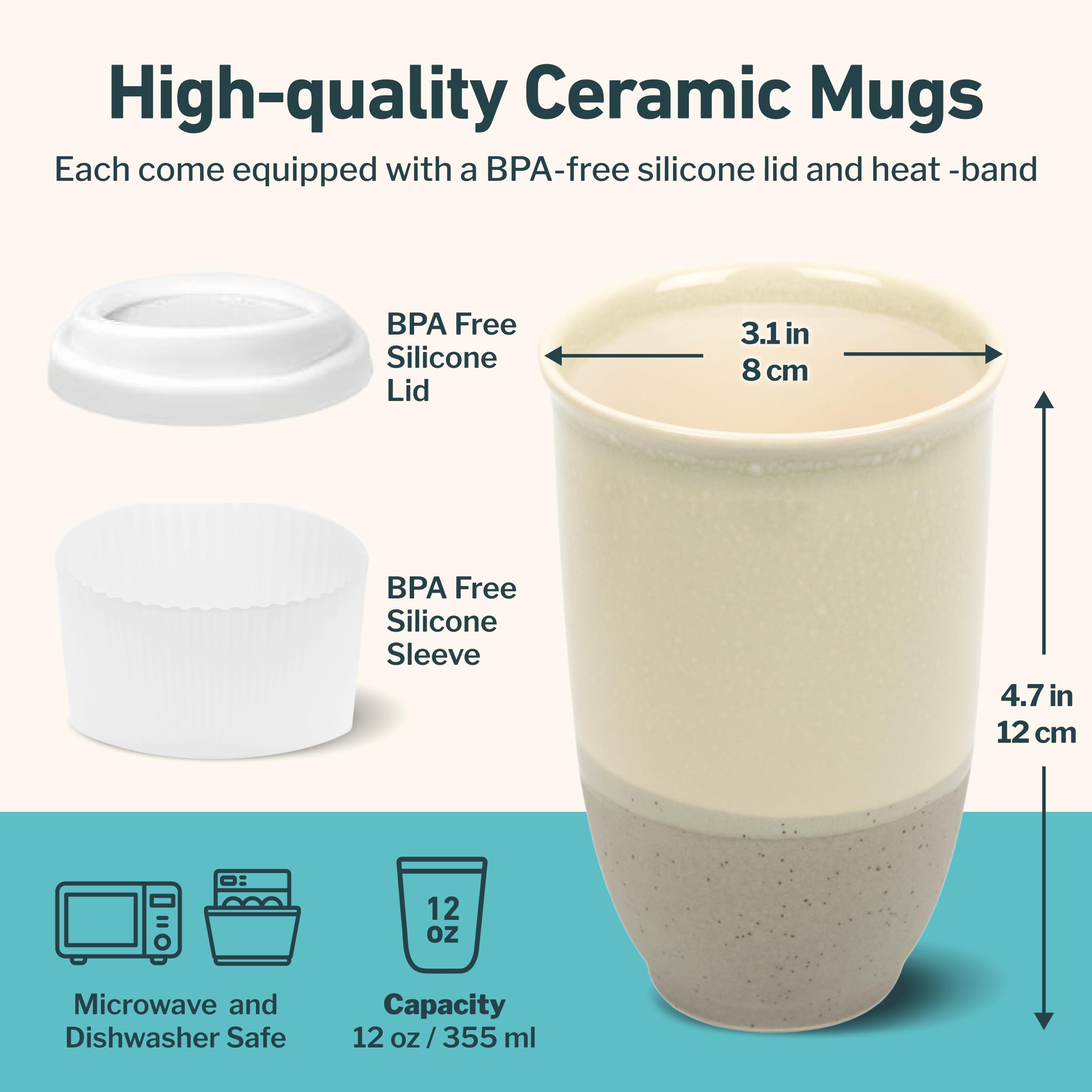 Nova Ceramics 12oz Sea Mist size shown for portability