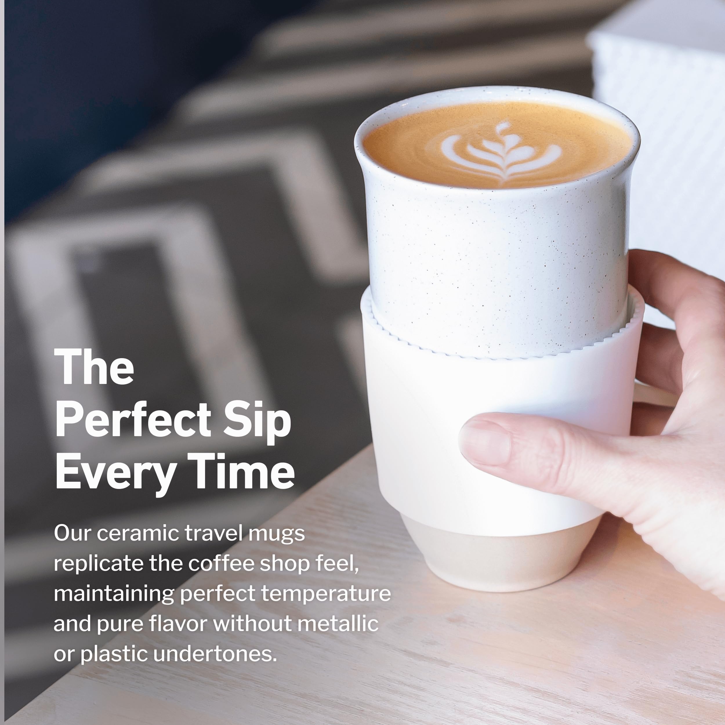 Nova Ceramics travel mug dune glaze texture close-up for heat retention