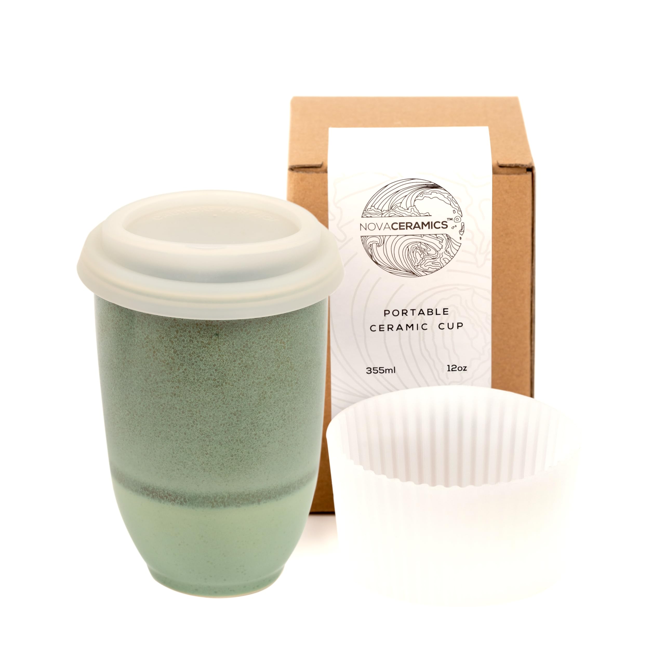 NOVA CERAMICS travel mug emerald glaze for on-the-go coffee and pure flavor.