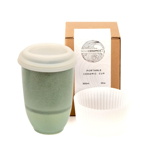 NOVA CERAMICS travel mug emerald glaze for on-the-go coffee and pure flavor.
