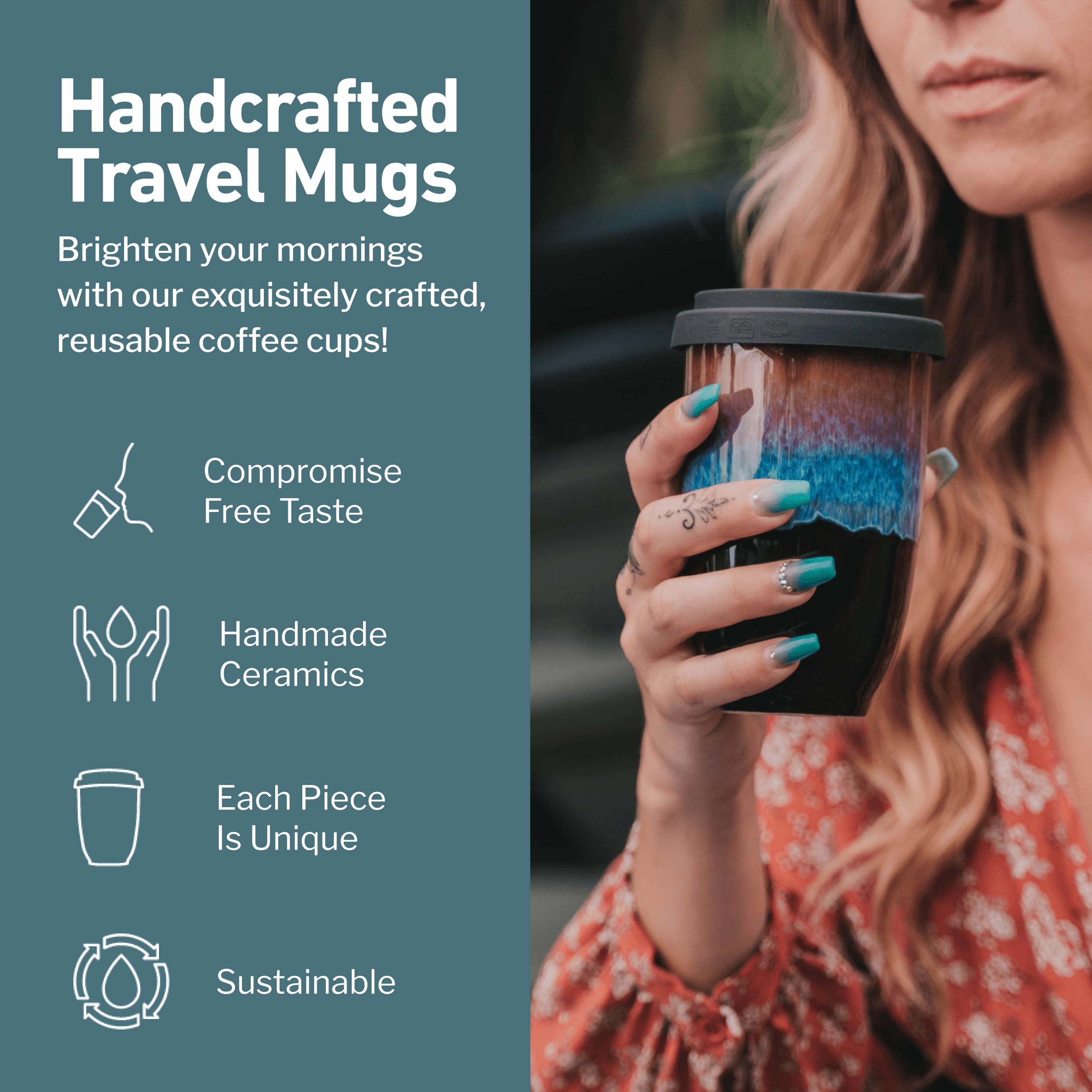 Nova Ceramics Travel mug with lid, perfect for on-the-go coffee moments.
