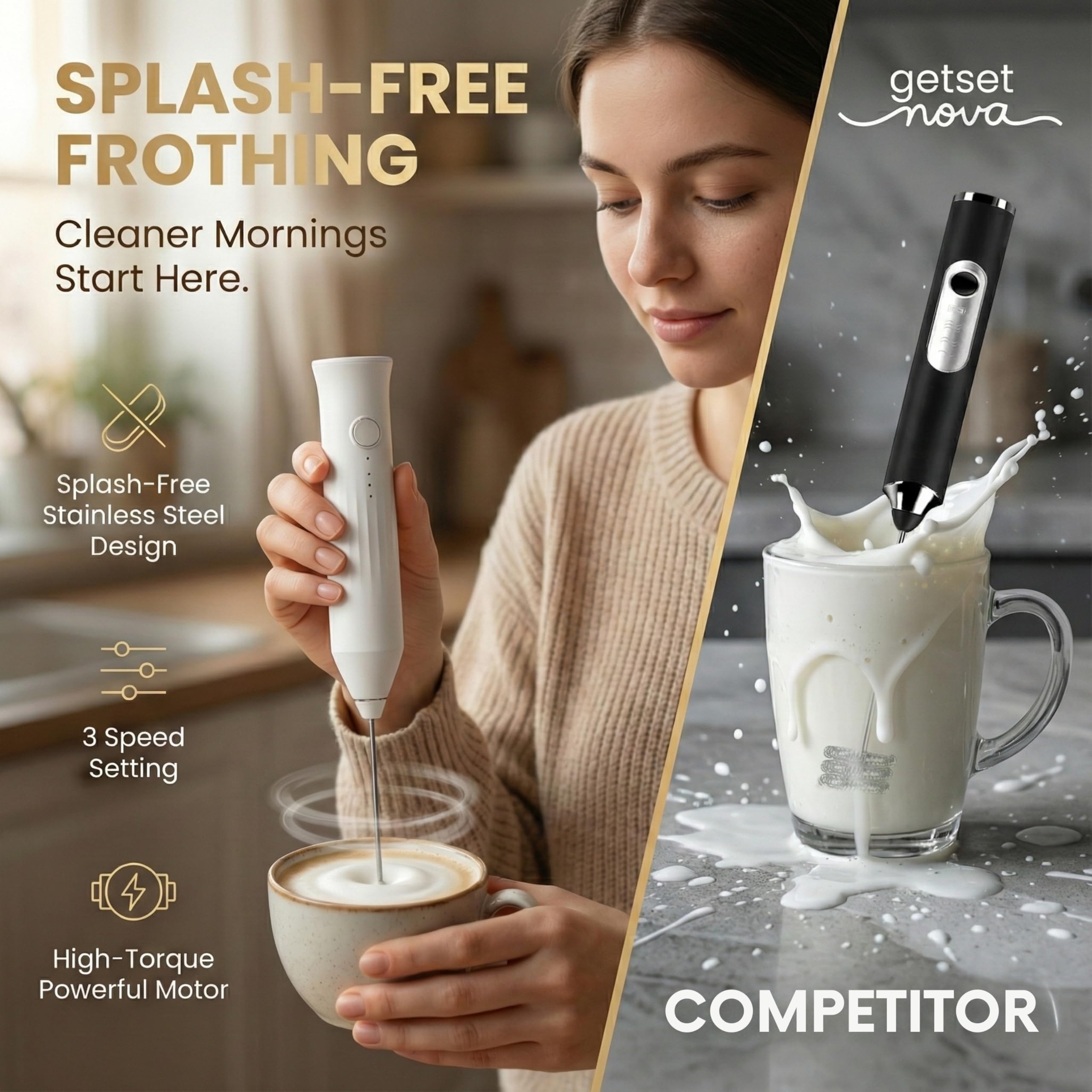 Nova Milk Frother compact handheld design fits small kitchens.