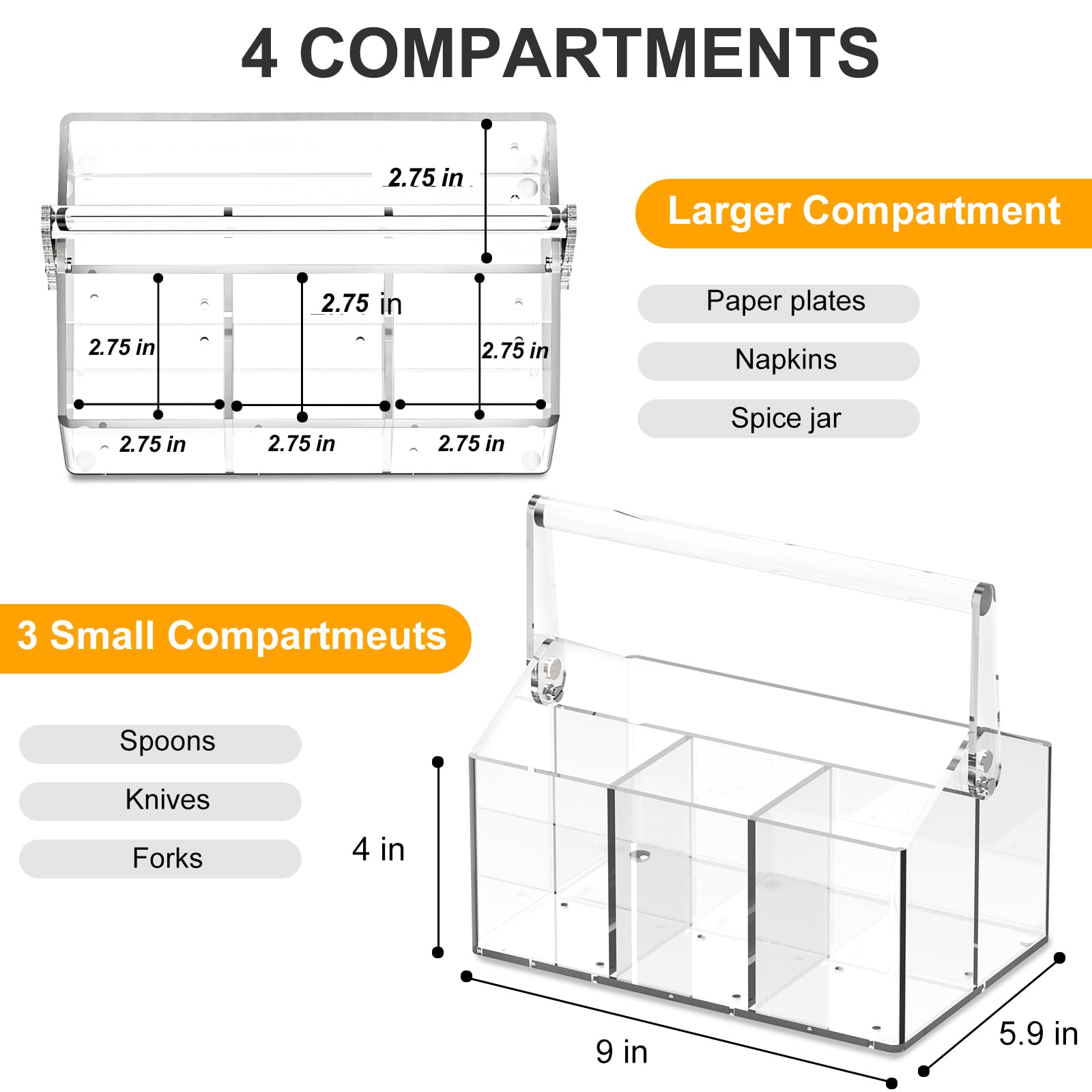 Novacrylion 4-section storage keeps forks, spoons, knives, and napkins neatly separated