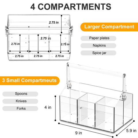 Novacrylion 4-section storage keeps forks, spoons, knives, and napkins neatly separated