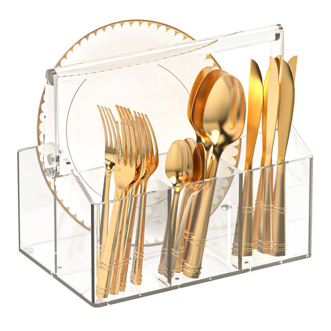 Novacrylion acrylic utensil caddy with rotating handle for easy transport