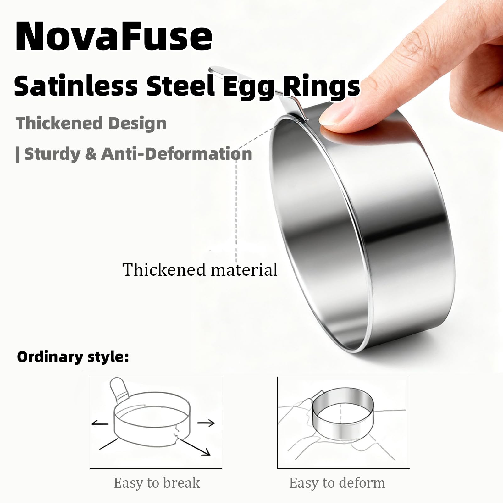 NovaFuse stainless steel egg ring close-up highlighting durable, rust-resistant design