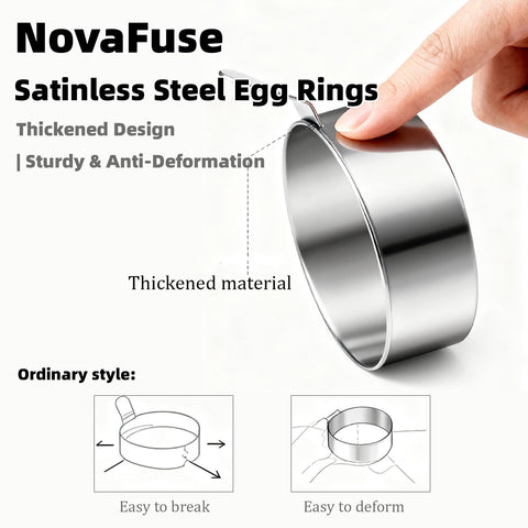 NovaFuse stainless steel egg ring close-up highlighting durable, rust-resistant design