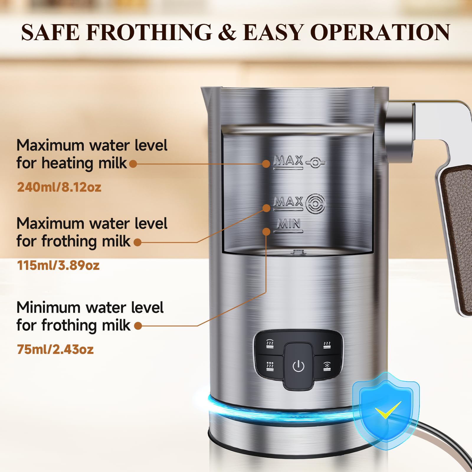 Novalife Milk Frother 4-in-1 stainless steel interior for easy cleaning