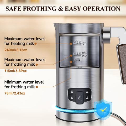Novalife Milk Frother 4-in-1 stainless steel interior for easy cleaning