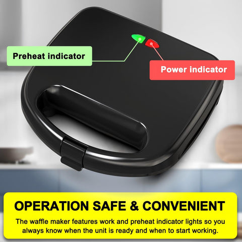 Novalife Mini Waffle Maker cool-touch handle for safe use.
