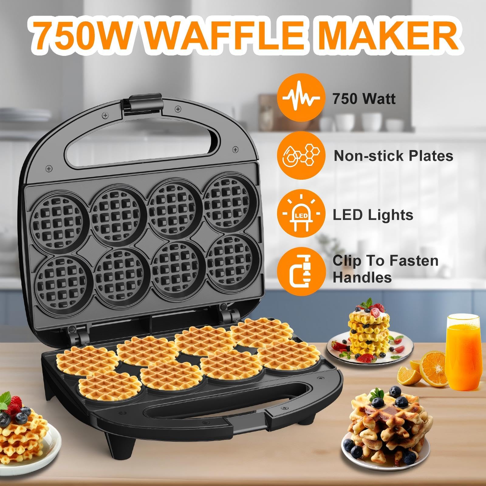 Novalife Mini Waffle Maker plates close-up, nonstick coating for easy release.