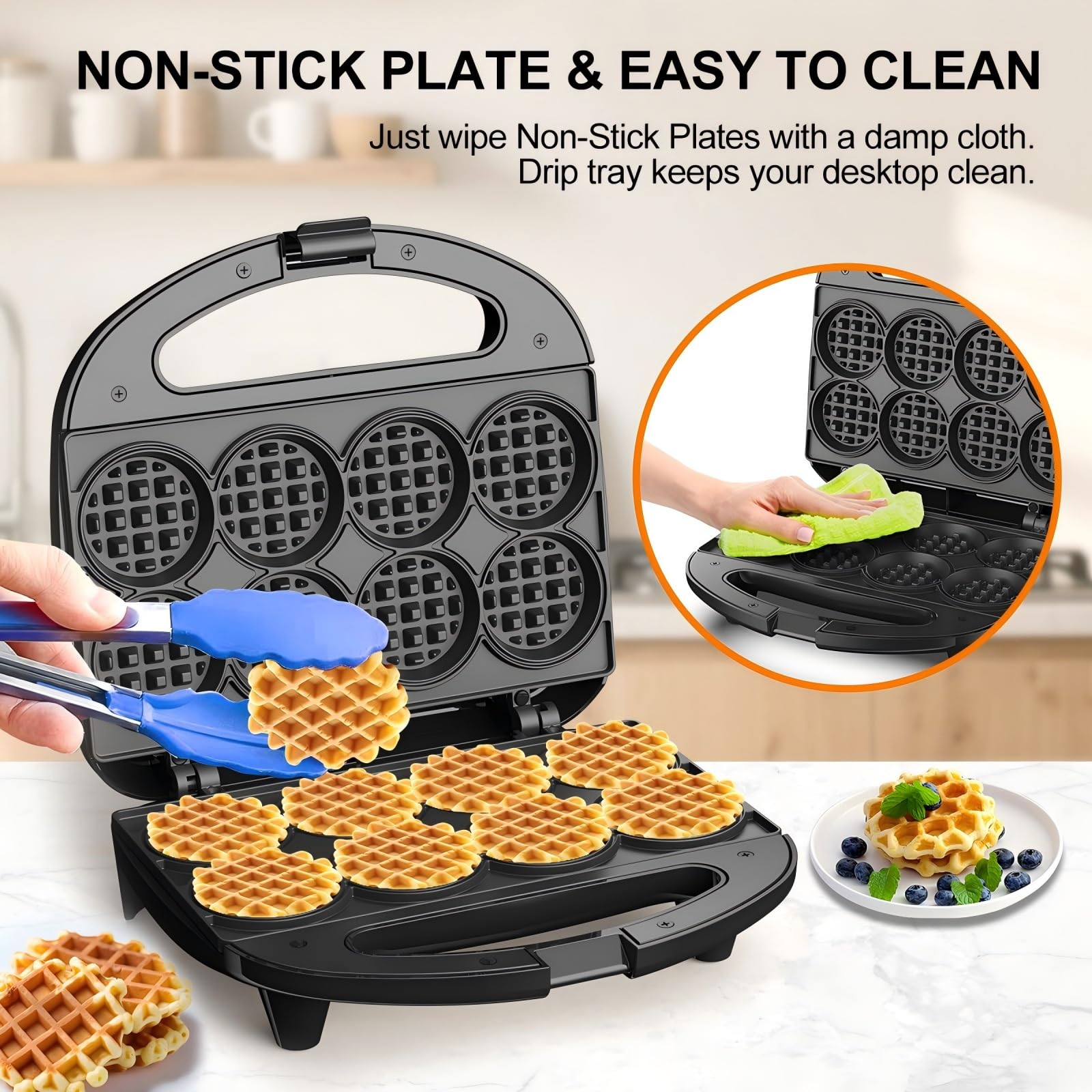 Novalife Mini Waffle Maker with signal light shows ready status.