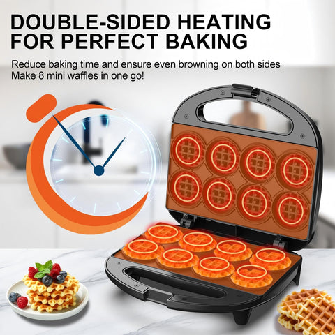 Novalife Mini Waffle Maker produces eight bite waffles quickly.
