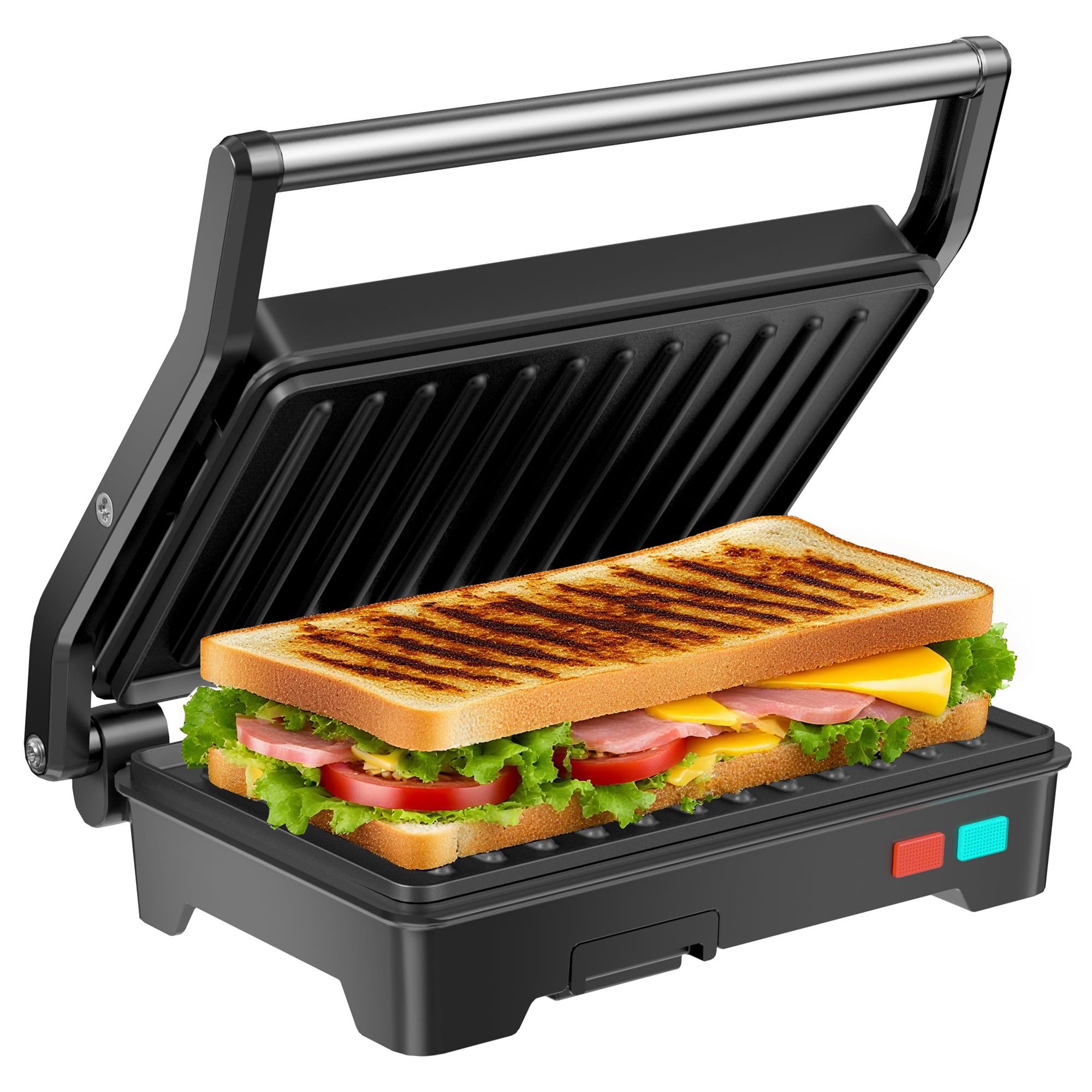 Novalife Panini Press Grill front view, a compact powerhouse for quick, tasty lunches.