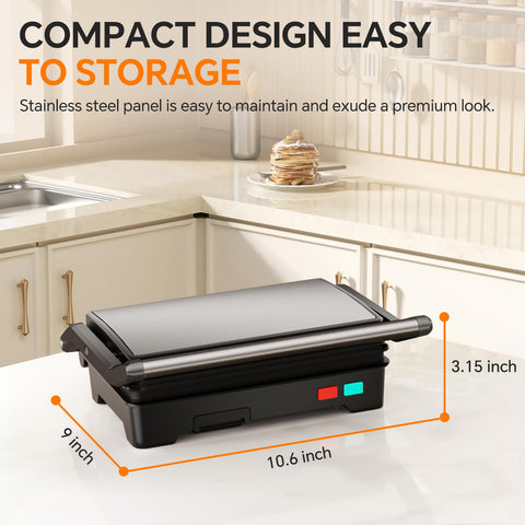 Novalife Panini Press Grill indicator lights show when power is on and ready to cook.