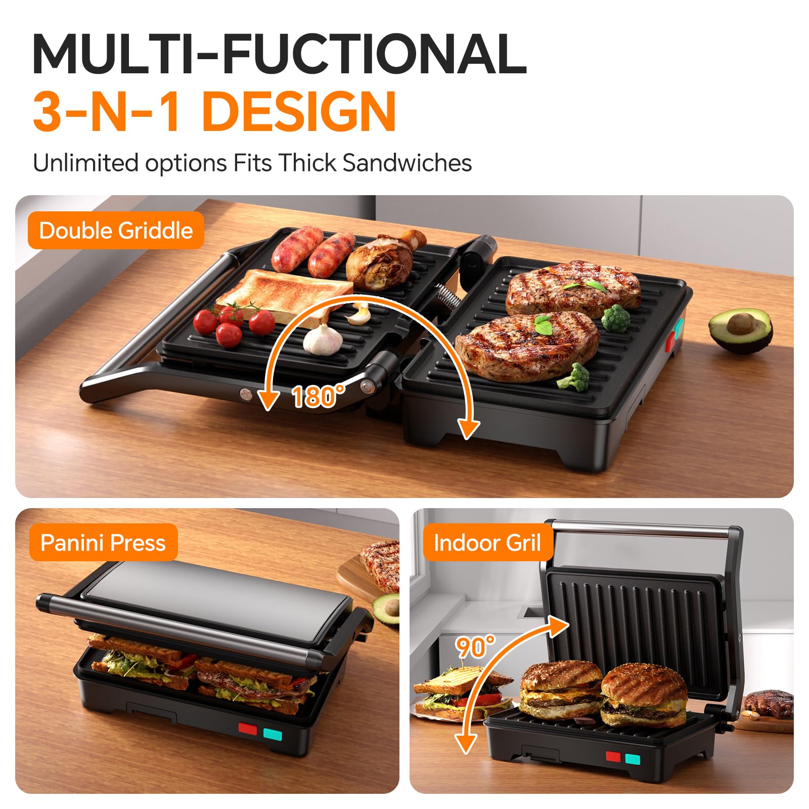 Novalife Panini Press Grill removable drip tray for grease management and mess-free cooking.