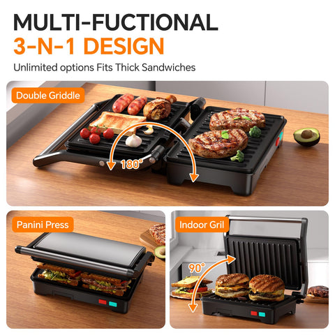 Novalife Panini Press Grill removable drip tray for grease management and mess-free cooking.