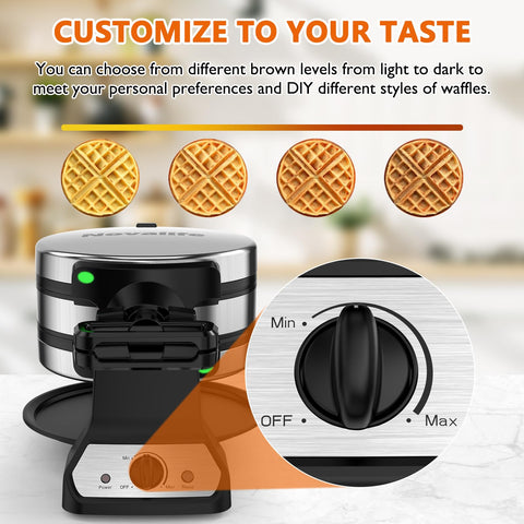 Novalife waffle-maker-1400w-quadruple-heating powers fast waffle production.